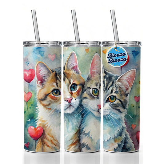 Cats In Love Valentine's Day Skinny Tumbler 20oz with Straw Insulated Water Bottle Gift