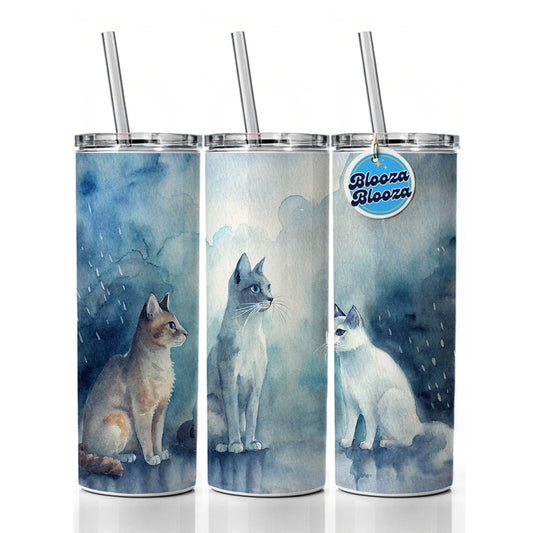 Cats In The Rain Skinny Tumbler 20oz with Straw Insulated Water Bottle Gift