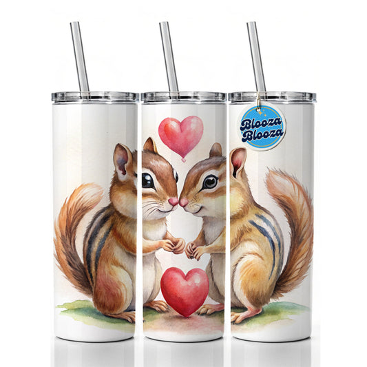Chipmunks In Love Valentine's Day Skinny Tumbler 20oz with Straw Insulated Water Bottle Gift