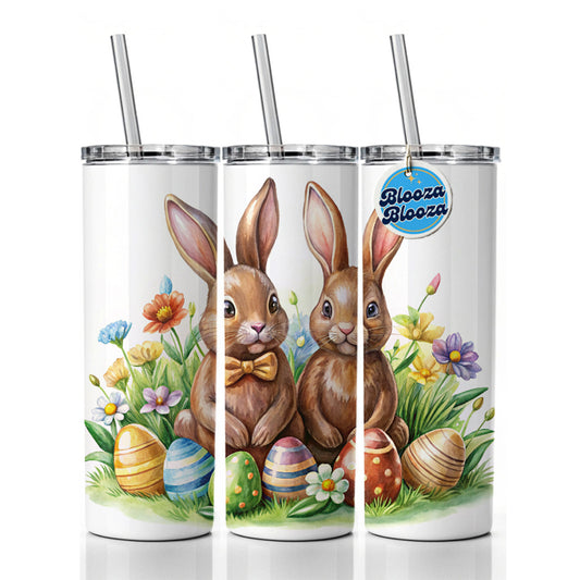 Chocolate Easter Bunnies Rabbits Cute Skinny Tumbler 20oz with Straw Insulated Water Bottle Gift