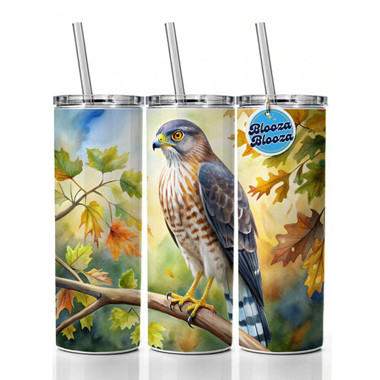 Cooper's Hawk Raptor Bird Of Prey In Tree Watercolor Skinny Tumbler 20oz with Straw Insulated Water Bottle Gift
