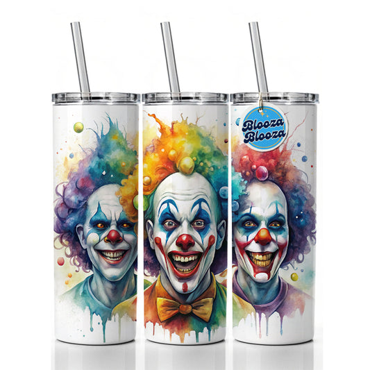Creepy Scary Evil Killer Clowns Watercolor Skinny Tumbler 20oz with Straw Insulated Water Bottle Gift