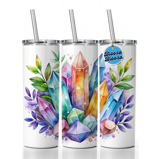 Crystal Geodes Mystical Healing Protection Watercolor Skinny Tumbler 20oz with Straw Insulated Water Bottle Gift