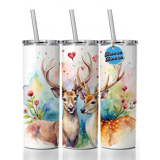 Deer In Love Valentine's Day Skinny Tumbler 20oz with Straw Insulated Water Bottle Gift