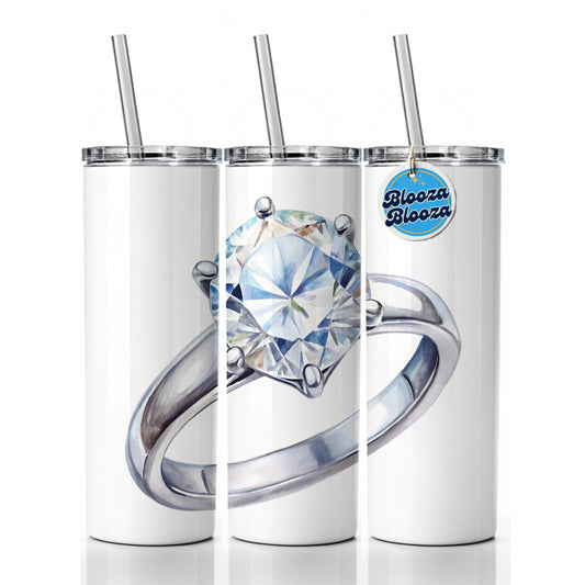 Diamond Ring Engagement Engaged Wedding Proposal Skinny Tumbler 20oz with Straw Insulated Water Bottle Gift