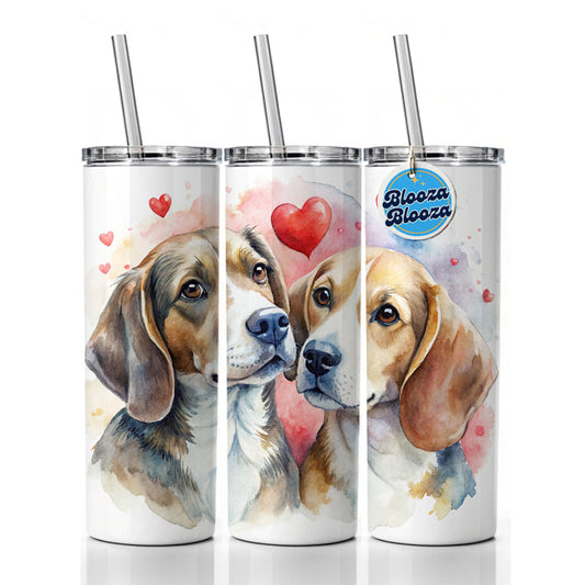 Dogs In Love Valentine's Day Beagles Skinny Tumbler 20oz with Straw Insulated Water Bottle Gift