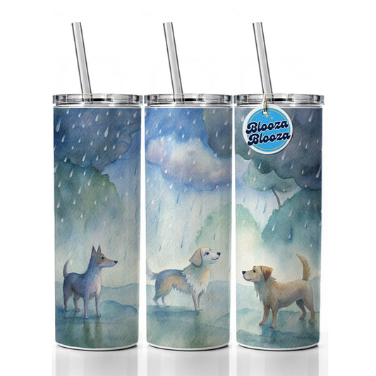 Dogs In The Rain Watercolor Skinny Tumbler 20oz with Straw Insulated Water Bottle Gift