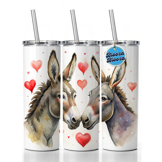 Donkeys In Love With Hearts Valentine's Day Skinny Tumbler 20oz with Straw Insulated Water Bottle Gift