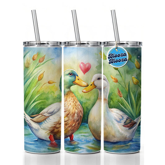 Ducks In Love Heart Valentine's Day Skinny Tumbler 20oz with Straw Insulated Water Bottle Gift