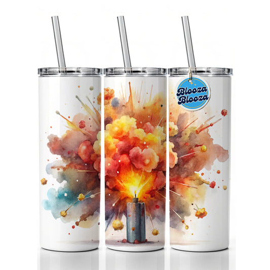 Dynamite Exploding Explosion Watercolor Skinny Tumbler 20oz with Straw Insulated Water Bottle Gift