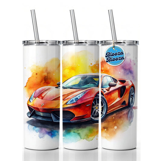 Exotic Supercar Sports Car Watercolor Skinny Tumbler 20oz with Straw Insulated Water Bottle Gift