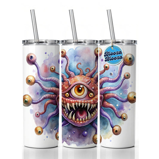 Fantasy Creature Monster Beholder Watercolor Skinny Tumbler 20oz with Straw Insulated Water Bottle Gift