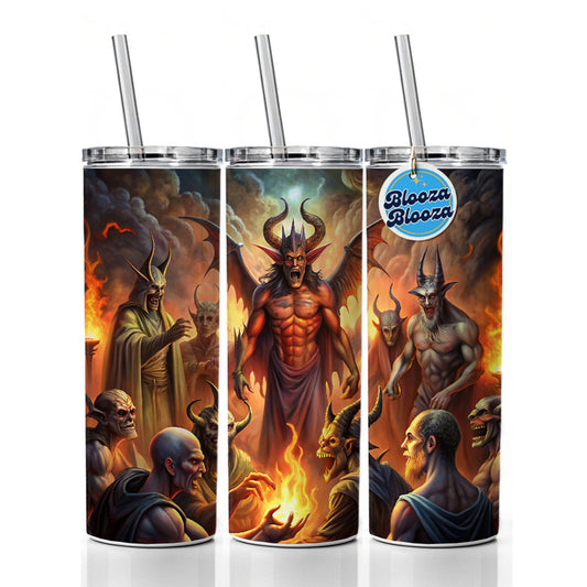 Fantasy Demon Congregation By Firelight Skinny Tumbler 20oz with Straw Insulated Water Bottle Gift