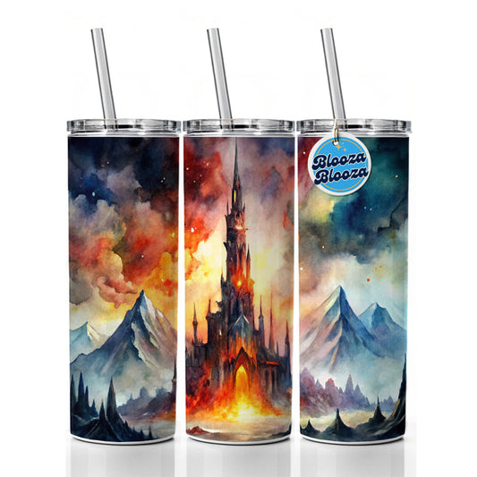 Fantasy Evil Dark Castle Watercolor Skinny Tumbler 20oz with Straw Insulated Water Bottle Gift