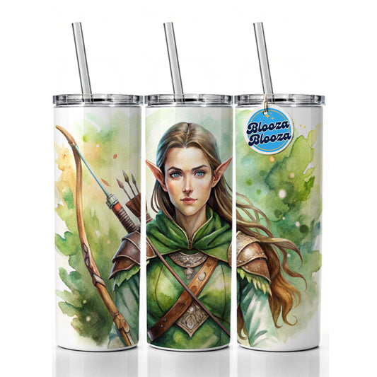 Fantasy Female Elven Ranger Watercolor Skinny Tumbler 20oz with Straw Insulated Water Bottle Gift