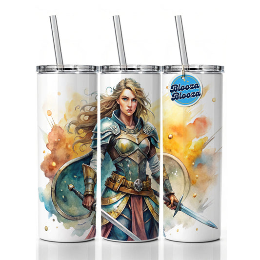 Fantasy Female Fighter Warrior Shield-maiden Watercolor Skinny Tumbler 20oz with Straw Insulated Water Bottle Gift
