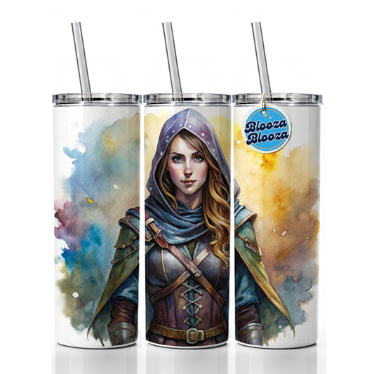 Fantasy Female Thief Rogue Watercolor Skinny Tumbler 20oz with Straw Insulated Water Bottle Gift