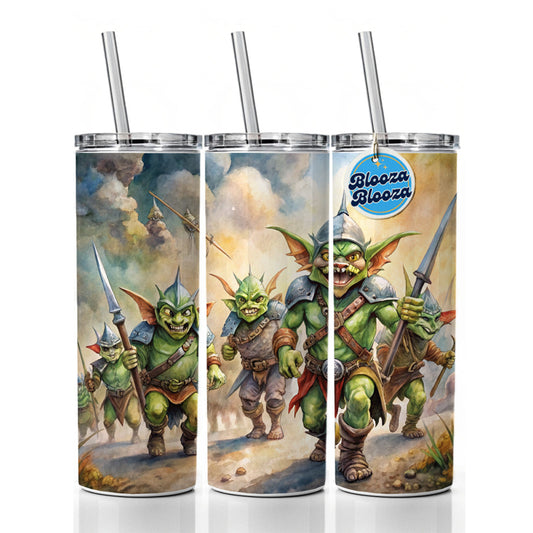 Fantasy Goblins Monsters Going To War Watercolor Skinny Tumbler 20oz with Straw Insulated Water Bottle Gift