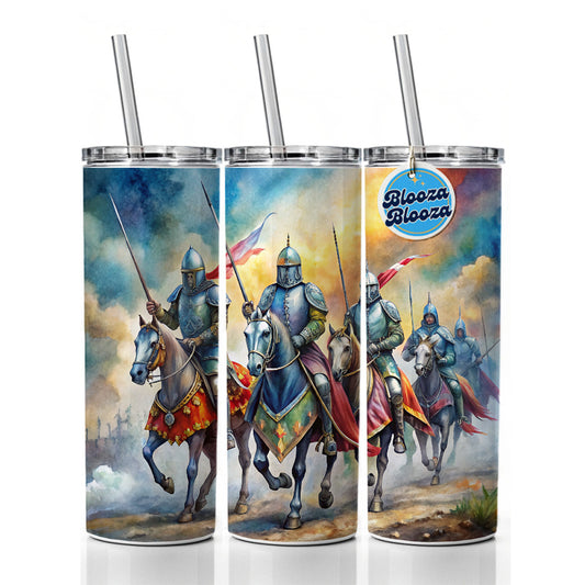 Fantasy Knights Riding To War Watercolor Skinny Tumbler 20oz with Straw Insulated Water Bottle Gift