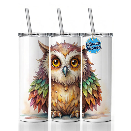 Fantasy Owlbear Owl Bear Colorful Wings Watercolor Skinny Tumbler 20oz with Straw Insulated Water Bottle Gift