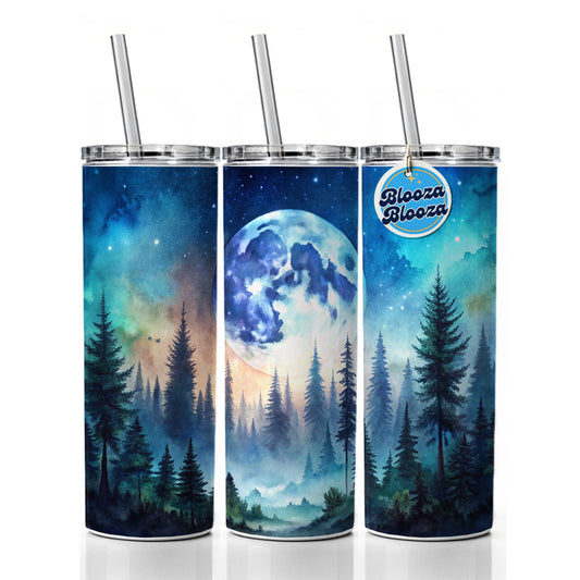 Fantasy Sci-fi World Moon Rising Over Forest Skinny Tumbler 20oz with Straw Insulated Water Bottle Gift