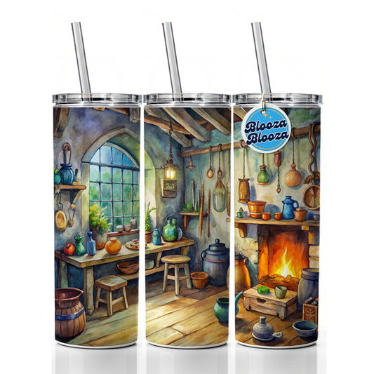 Fantasy Witch's Workshop Watercolor Skinny Tumbler 20oz with Straw Insulated Water Bottle Gift