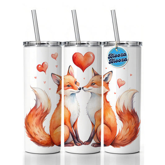 Foxes In Love With Hearts Valentine's Day Skinny Tumbler 20oz with Straw Insulated Water Bottle Gift