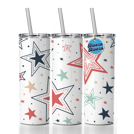 Fun Scattered Stars Skinny Tumbler 20oz with Straw Insulated Water Bottle Gift