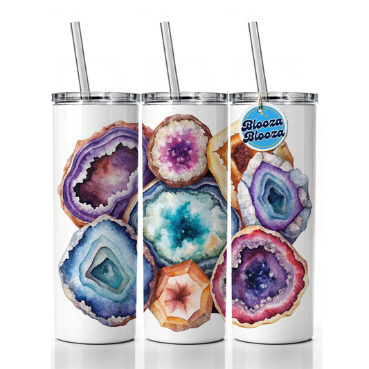 Geode Volcanic Crystals Cut Open Watercolor Skinny Tumbler 20oz with Straw Insulated Water Bottle Gift