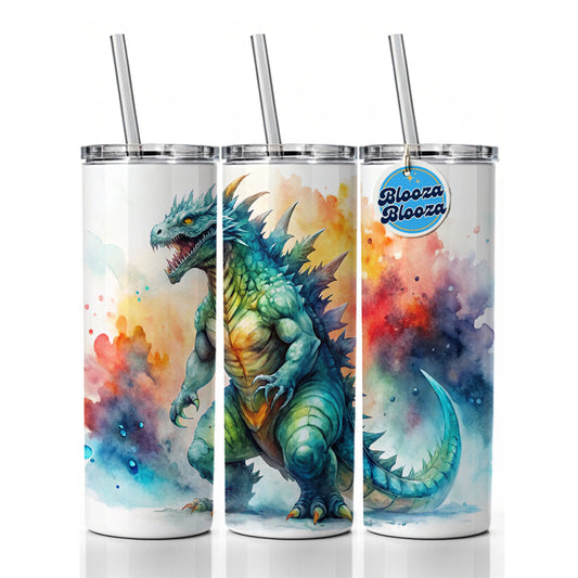 Giant Kaiju Monster Watercolor Skinny Tumbler 20oz with Straw Insulated Water Bottle Gift