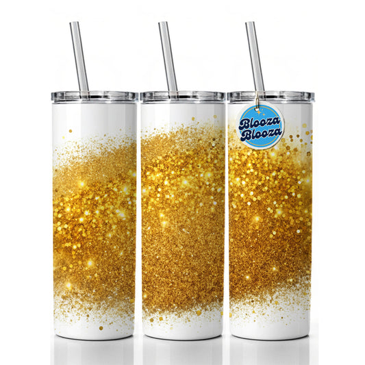 Gold Faux Glitter Skinny Tumbler 20oz with Straw Insulated Water Bottle Gift