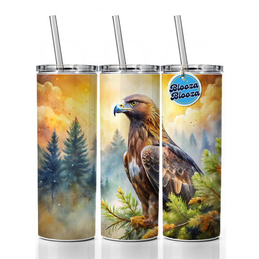 Golden Eagle Raptor Bird Of Prey In Tree Watercolor Skinny Tumbler 20oz with Straw Insulated Water Bottle Gift