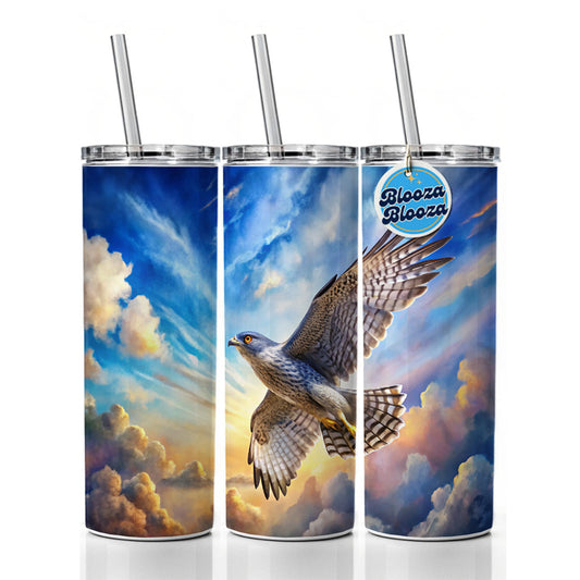 Goshawk Raptor Bird Of Prey In Flight Sky Clouds Watercolor Skinny Tumbler 20oz with Straw Insulated Water Bottle Gift