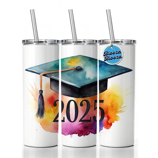 Graduation Cap 2025 Graduate School College Skinny Tumbler 20oz with Straw Insulated Water Bottle Gift
