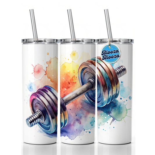 Gym Workout Dumbbells Weights Watercolor Skinny Tumbler 20oz with Straw Insulated Water Bottle Gift