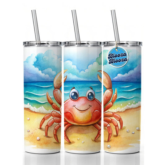 Happy Crab On The Tropical Beach Watercolor Skinny Tumbler 20oz with Straw Insulated Water Bottle Gift