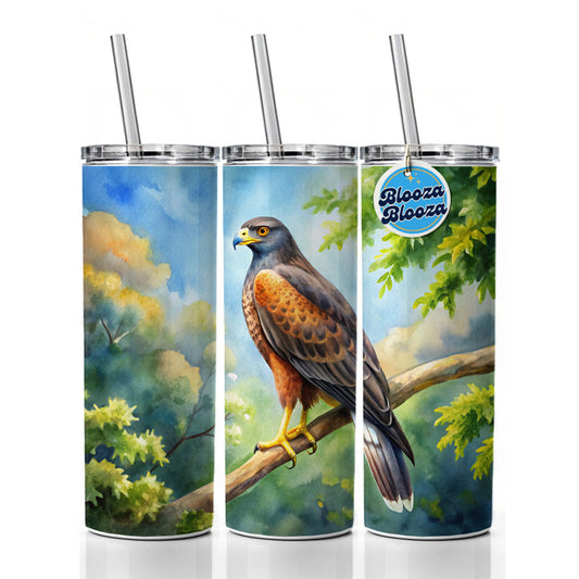 Harris's Hawk Raptor Bird Of Prey In Tree Watercolor Skinny Tumbler 20oz with Straw Insulated Water Bottle Gift