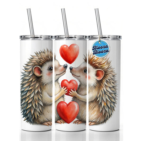 Hedgehogs In Love With Hearts Valentine's Day Skinny Tumbler 20oz with Straw Insulated Water Bottle Gift