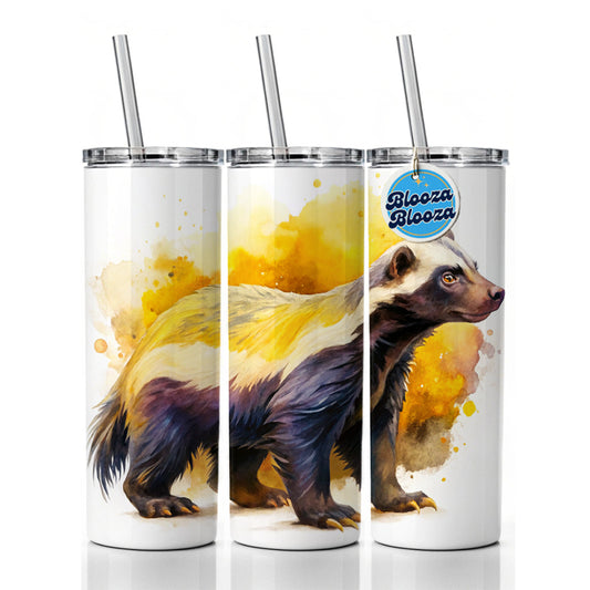 Honey Badger Watercolor Skinny Tumbler 20oz with Straw Insulated Water Bottle Gift