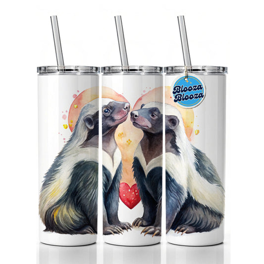 Honey Badgers In Love Heart Valentine's Day Skinny Tumbler 20oz with Straw Insulated Water Bottle Gift
