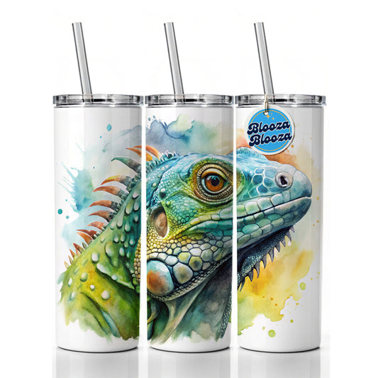 Iguana Lizard Face Profile Reptile Watercolor Skinny Tumbler 20oz with Straw Insulated Water Bottle Gift