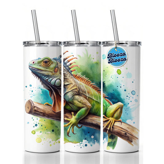 Iguana Lizard On Branch Reptile Watercolor Skinny Tumbler 20oz with Straw Insulated Water Bottle Gift