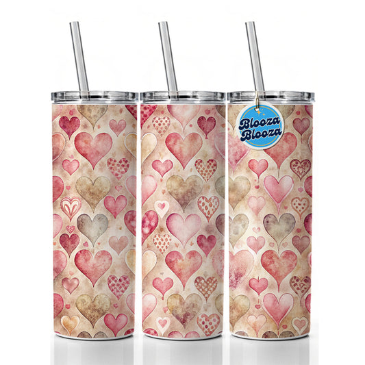 Kitschy Valentine's Day Hearts Pattern Skinny Tumbler 20oz with Straw Insulated Water Bottle Gift