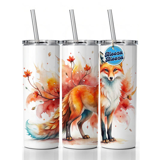 Kitsune Fox Asian Japanese Spirit Animal Folklore Watercolor Skinny Tumbler 20oz with Straw Insulated Water Bottle Gift