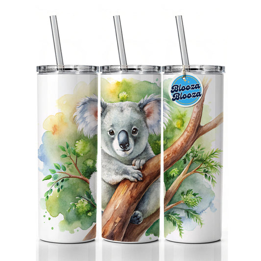 Koala In A Tree Watercolor Skinny Tumbler 20oz with Straw Insulated Water Bottle Gift