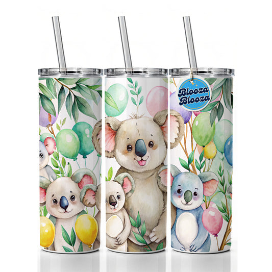 Koalas Having A Birthday Party Watercolor Skinny Tumbler 20oz with Straw Insulated Water Bottle Gift