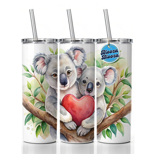 Koalas In Love Heart Valentine's Day Skinny Tumbler 20oz with Straw Insulated Water Bottle Gift