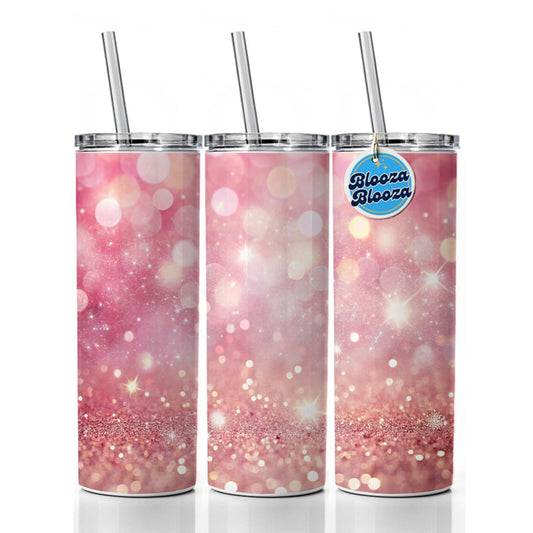 Light Pink Faux Glitter Skinny Tumbler 20oz with Straw Insulated Water Bottle Gift