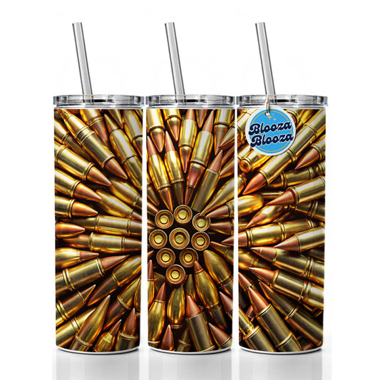 Lots Of Bullets Pattern Skinny Tumbler 20oz with Straw Insulated Water Bottle Gift