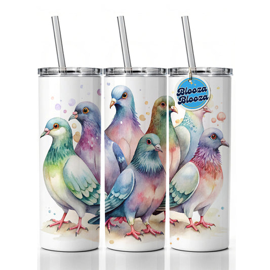 Lots Of Sweet Pigeons Skinny Tumbler 20oz with Straw Insulated Water Bottle Gift